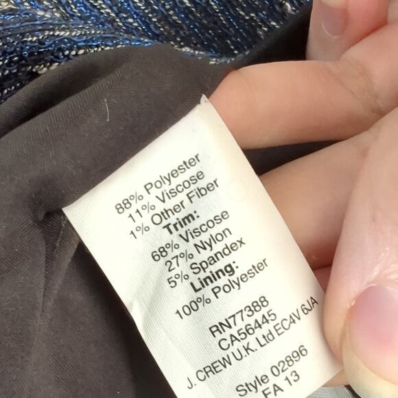 Madewell Women's Dress Shimmer Weave Metallic Blue Tweed & Black Panel Size 0 - Picture 7 of 9